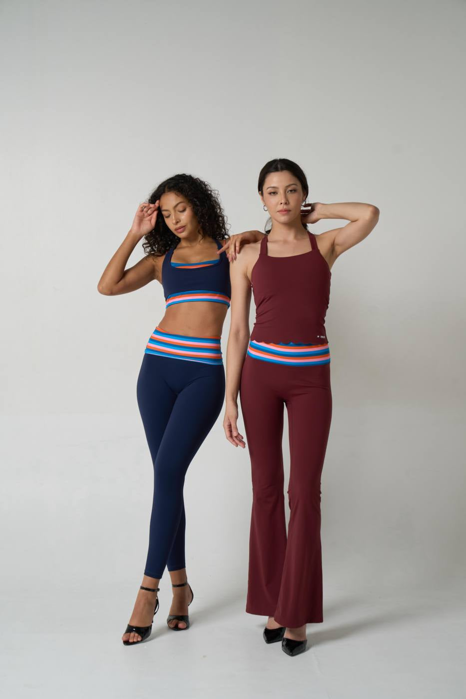 Peaches Active - Paris Stripe Limited Leggings Ink Navy - Rainbow